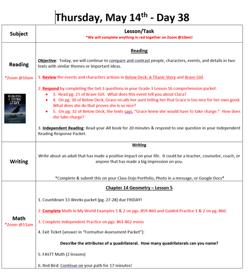 day 38 agenda 